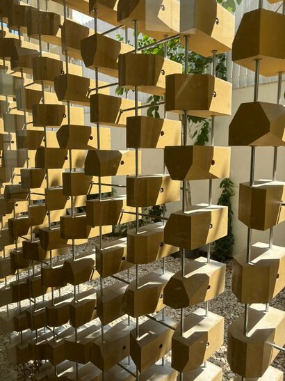 Wooden Cubes Grid of Light & Shade - a Art Design Artowrk by Roni Karsh